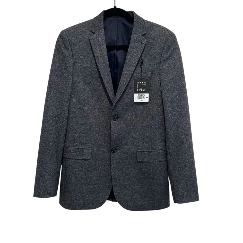 Topman Grey Payner Slim Fit Blazer Suit Jacket Mens 34R Wedding Prom NWT